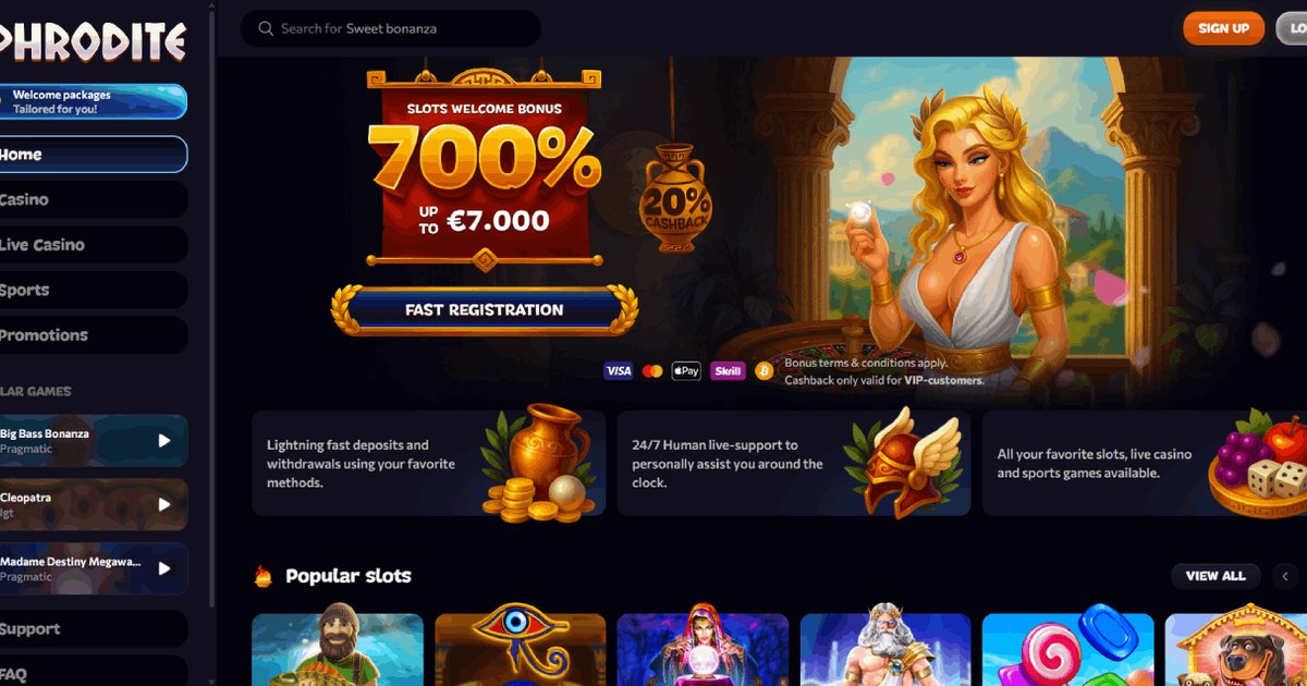 Aperçu de l'interface Aphrodite Casino